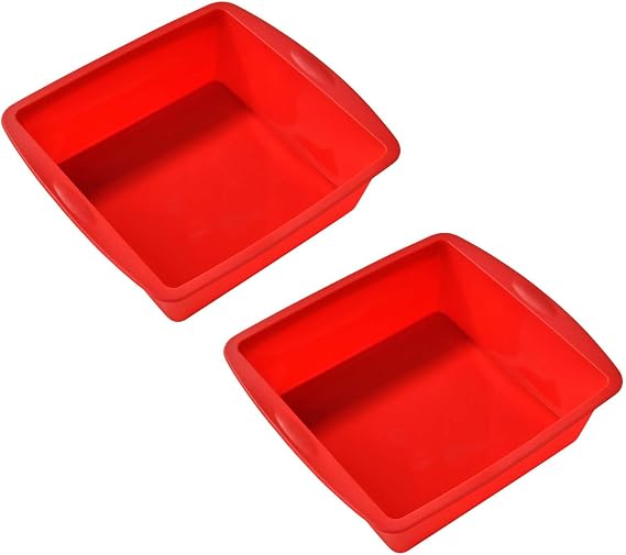 Silicone Cake Moulds 2 Pcs Non-Stick Square Silicone Baking Trays, Brownie Pan, Cake Tin for Cheesecake, Brownies, Cakes, Bread, Chocolate Pie, Durable Food-Grade Silicon Bakeware