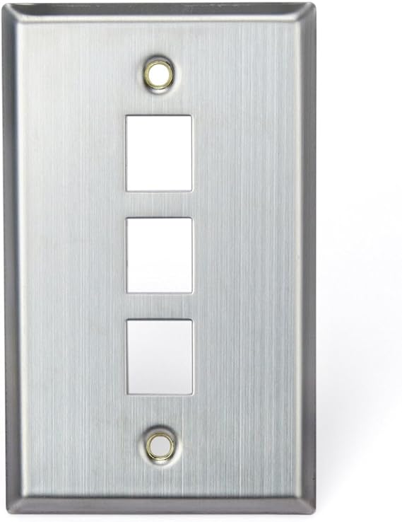 Leviton QUICKPORT Wallplate, Single-Gang, 3-Port, Stainless Steel, 43080-1S3