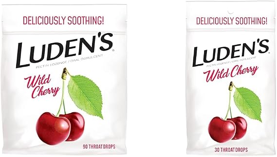Ludens Deliciously Soothing Throat Drops, Wild Cherry Flavor, 90 Count Sore Throat Drops, for Minor Sore Throat Relief, Wild Cherry, 30 Count