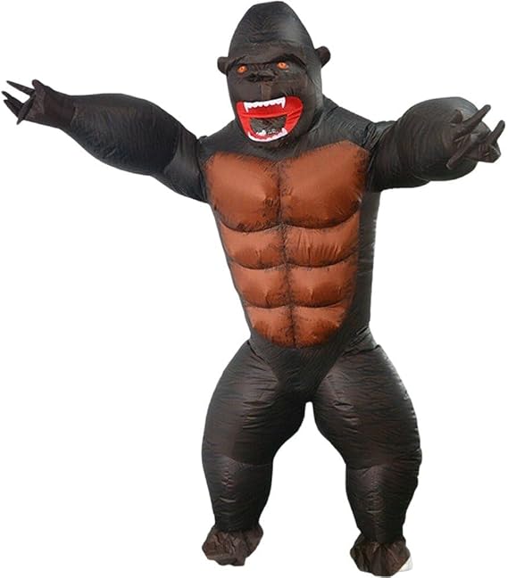 Inflatable Gorilla Costume Adult, Funny Air Blown Chimpanzee Suit with Fan, Halloween Fancy Dress Jumpsuit for Parties