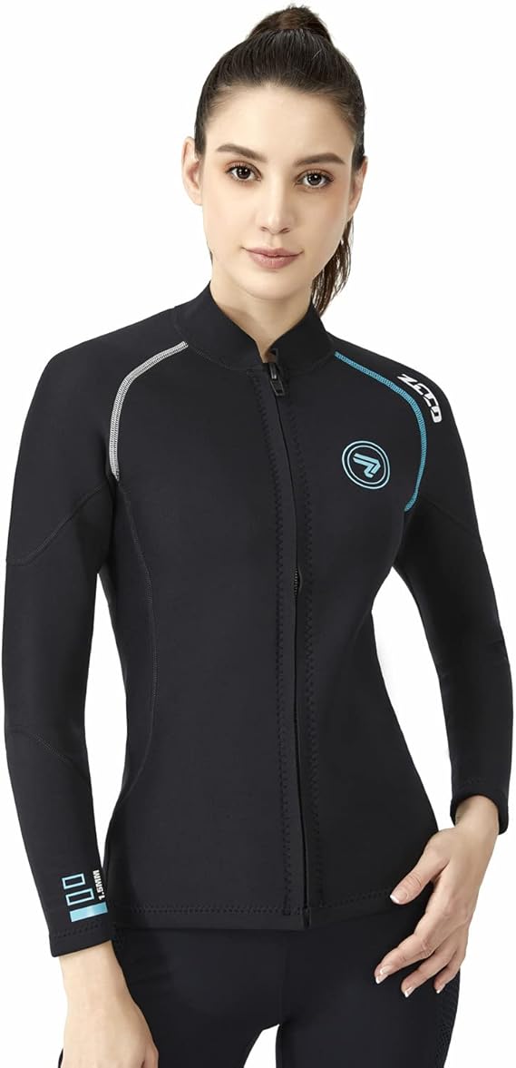 Wetsuit Top Men&Women 1.5mm/3mm Neoprene Wetsuits Jacket,Front Zipper Long Sleeves Diving Suit for Swimming,Snorkeling,Scuba Diving,Surfing