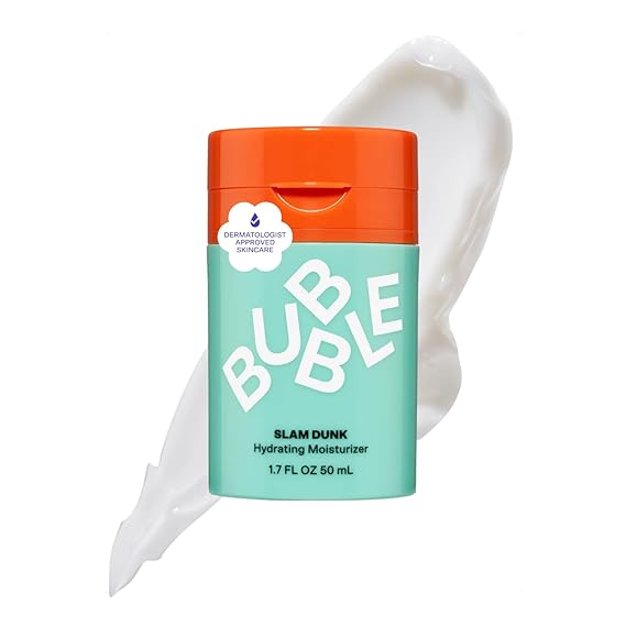 Bubble Skincare Slam Dunk Hydrating Face Moisturizer - Travel Size Lightweight Face Lotion with Vitamin E + Aloe Vera - Daily Facial Moisturizer for Normal + Dry Skin with Blue Light Protection (50ml)