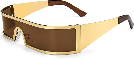 Dollger Futuristic Rectangle Y2K Sunglasses for Women Men Space Cyclops Wrap Around Punk Style Glasses