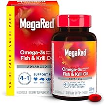 MegaRed Omega 3 Fish Oil & Antarctic Krill Oil Softgels for Brain, Heart, Joints & Eye Support, (80 Count Bottle), Concentrated Omega 3 Fatty Acid Supplement with EPA, DHA, Phospholipids