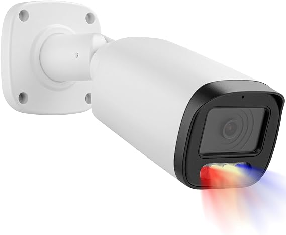 DahuaSecurity Metal 4K 8MP PoE IP Bullet Camera | Strobe Red & Blue Light, Audio Alarm, Two Way Audio, Color Night Vision, Human Vehicle Detection, IP67,2.8mm Lens