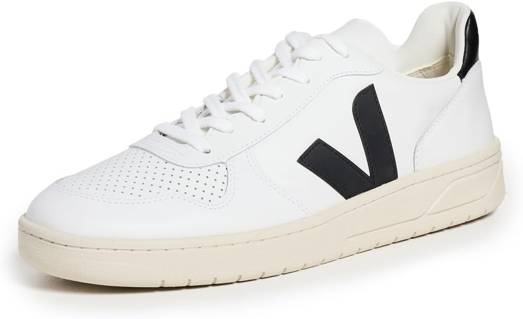 Veja Men's V-10 Leather Sneakers, Extra White/Black, 11.5 Medium US