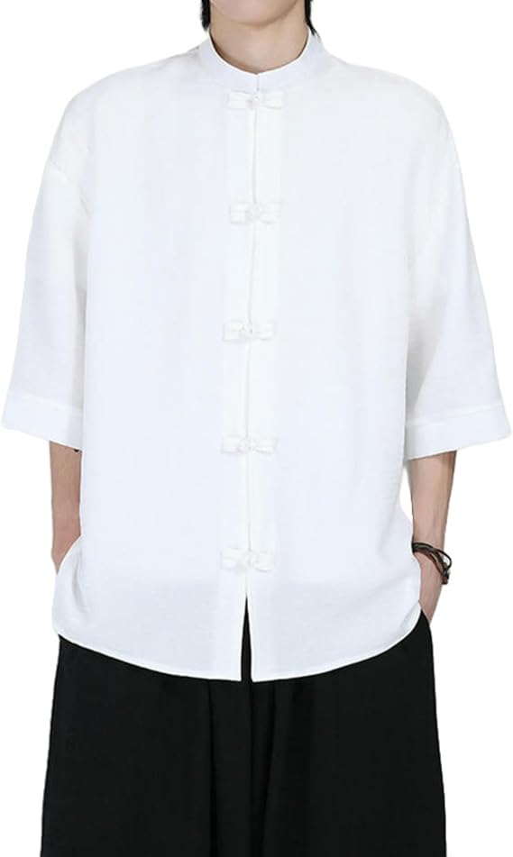 Men's Summer Trendy Ice Silk Wrinkle-Resistant Retro Chinese Button Short Sleeve Shirt