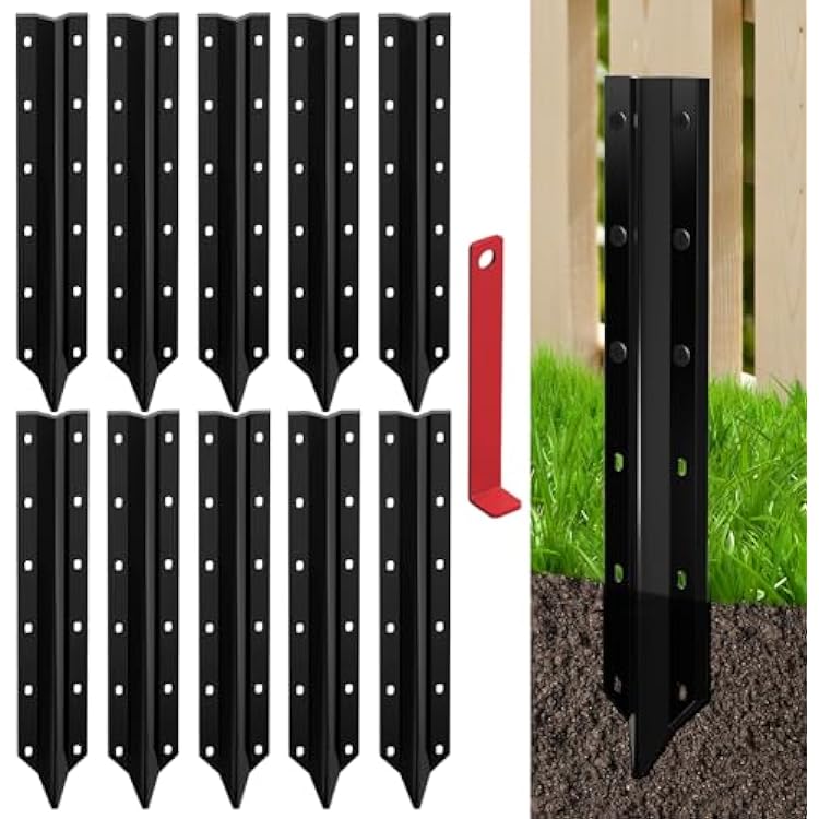 10 Pack Fence Post Repair Stakes 14 Ga Heavy-Duty Steel Fence Post Support Kit, Easy Installation Kit Included