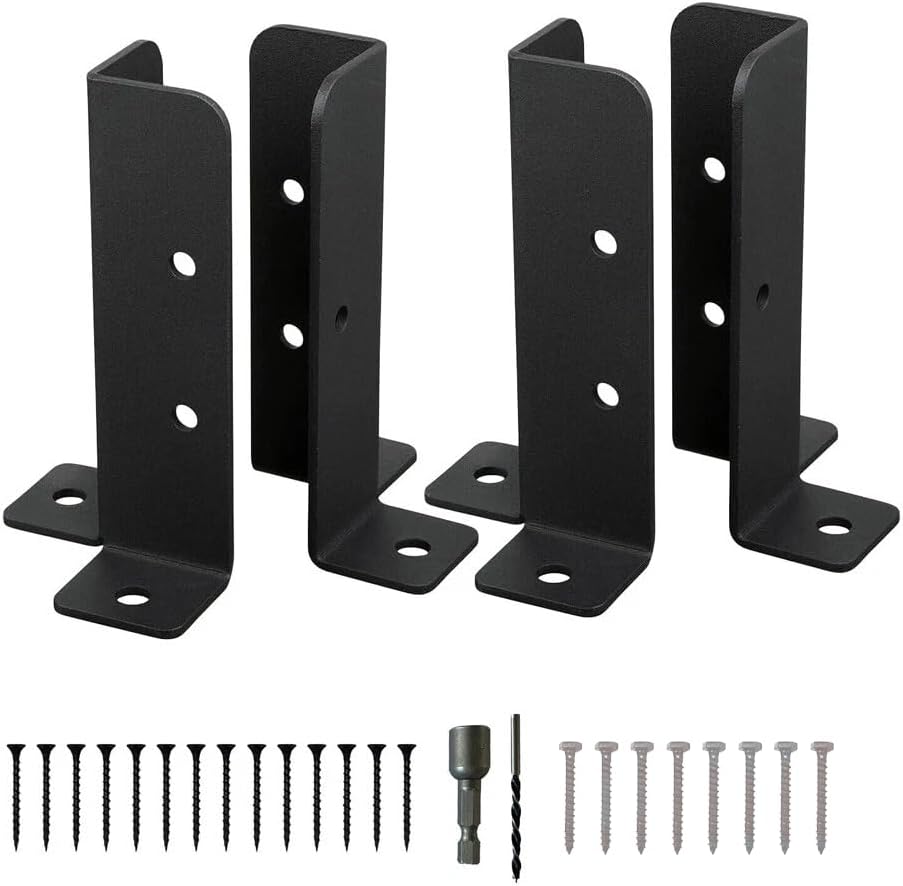 4pcs Deck Post Anchor Base Brackets Wood Fence Pergola Post Base Brackets Fit 1.5x1.5, 2x2, 2x4, 4x4 Adjustable Suitable for Deck Railing Mailbox Support