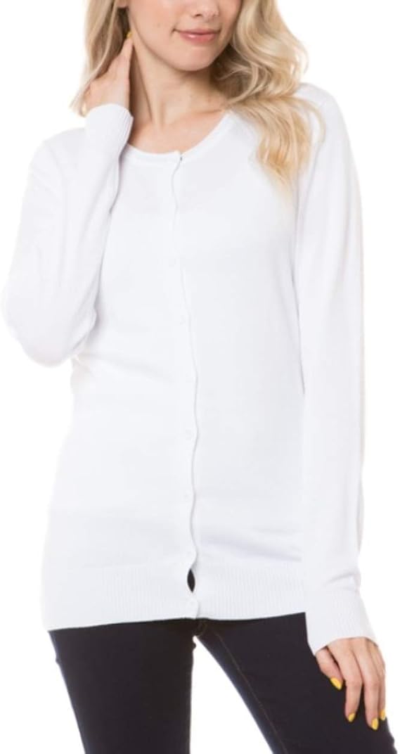 Women's Solid Basic Stretch Button Down Knit Sweater Cardigan