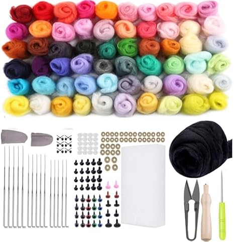 Needle Felting Kit Wool Felting Supplies 3.53oz Black Wool Roving Yarn