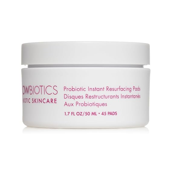 Glowbiotics Probiotic Instant Facial Resurfacing Pads Exfoliating & Hydrating Face Pads with 5% Lactic Acid & Vitamin C Helps Smooth Skin Texture & Minimize the Look of Pores