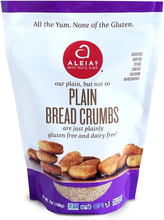 Aleias Gluten Free Plain Bread Crumbs 7 oz (1 Pack) Classic Gluten Free Breading Dairy Free, Kosher, Low Sodium, Non-GMO