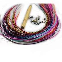 Feather Hair Extension Kit 10 Long Multicolor Genuine Rooster Feathers, All Individual Feathers, Ranging From 7 to 11 Inches in Length, Includes 10 Micro Beads and Hook Tool
