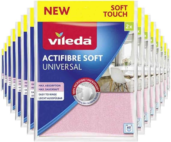 Vileda Actifaser Multi-Use Cloths for Streak-Free Cleaning, Pack of 1 (1 x 2 Pieces)