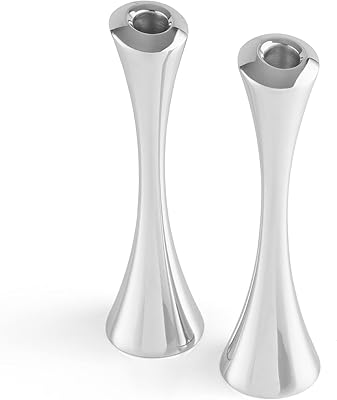 nambe Aquila Candlestick Holders | 2-Pc Set | Metal Taper Candle Holder | Modern Decorative Centerpieces | Candlestick Holders for Table, Mantel, or Wedding Gift Silver