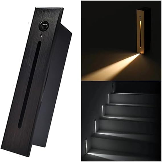 3W LED Stair Light with Motion Sensor, Recessed Wall Light AC85-265V Step Light IP20 IP65 Waterproof Staircase Lamp, Indoors Outdoors Garden Balcony Corridor 6000K IP20BlackBrushed