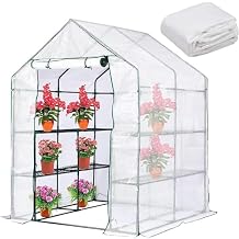 Walk-in Greenhouse Replacement Cover with Roll-Up Zipper Door 143x143x195cm PVC Plant Gardening Greenhouse Cover for Outdoor Plants Cold Frost Protection Wind Rain Proof (Transparent Frameless)