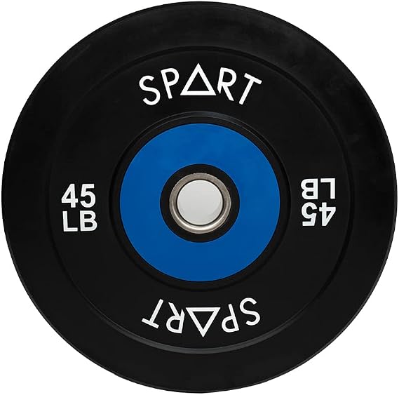 SPART Olympic 2-Inch Rubber Bumper Plate, Black with Colored Edge Low Odor Weight Plate with Stainless Steel Insert for Strength Training, Weightlifting and Crossfit, Single and Pair, 10LB/15LB/25LB/35LB/45LB/55LB