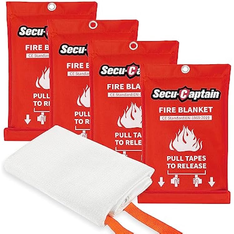 SecuCaptain Emergency Fire Blanket for Home and Kitchen - 4 Pack 40x40 Flame Suppression Fiberglass Fire Blankets for House Camping Car Office Warehouse Survival Safety