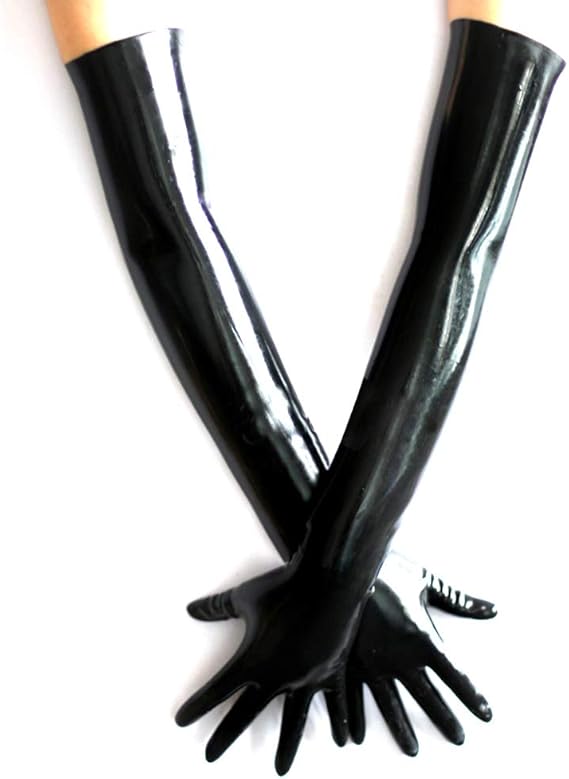 EXLATEX Latex Rubber Black Long Gloves Club Outfits Accessory Plus Size