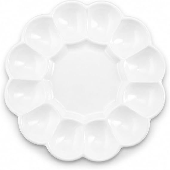 Kook Ceramic Deviled Egg Tray, Holds 12 Eggs, Dishwasher Safe, 10 in, White