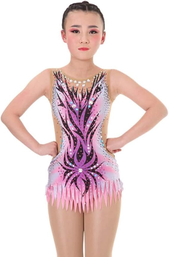 LIUHUO Gymnastics Costumes Children Pink Spandex Figure Competition Sleeveless Gymnastics Leotards