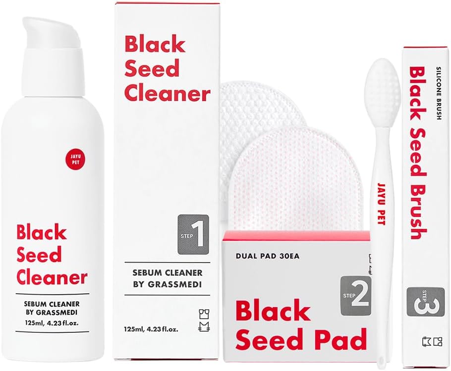 JAYU PET 3-Step Cat Acne Care Kit - Hypoallergenic Cleanser for Feline Acne, Cat Black Chin(1EA) Double-Sided Pads, Cat Acne Chin Wipes(30PCS) Soft Grooming Cat Acne Silicone Brush(1EA)
