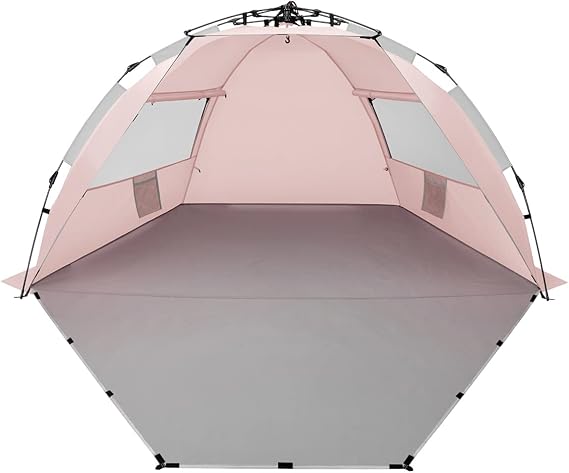 Oileus X-Large 4-Person UV Beach Tent with 6 Sand Pockets, Pink