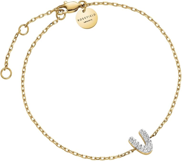 V Letter Bracelet with Crystals by Rosefield