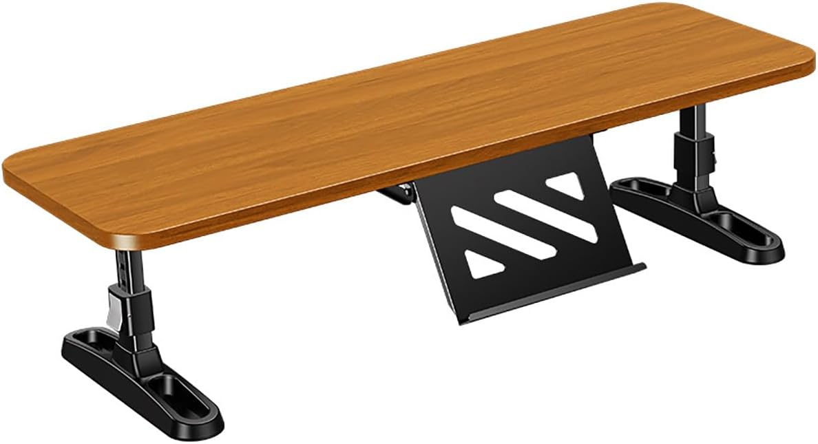 Monitor Stand Riser, Adjustable Height Computer Stand with Tablet Holder, 23.6 x 4.7 inch Wood Grain Desktop Shelf, 22 lbs Capacity