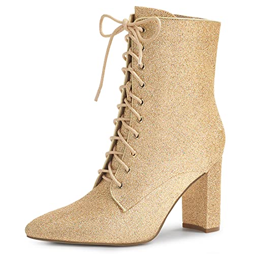 Allegra K Womens Glitter Pointed Toe Block Heel Halloween Ankle Boots