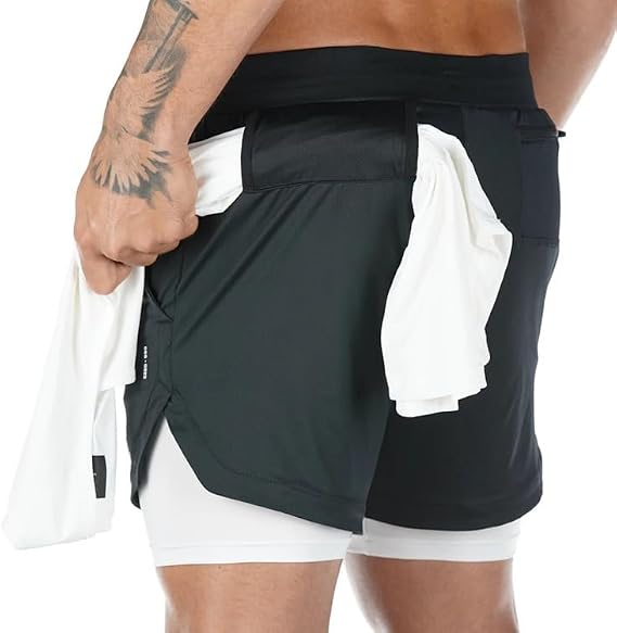 Men's 2 in 1 Workout Tennis Shorts with Liner 7 Inch Gym Shorts for Men Basketball Shorts Athletic Running Shorts (US, Alpha, Large, Regular, Regular, Black)