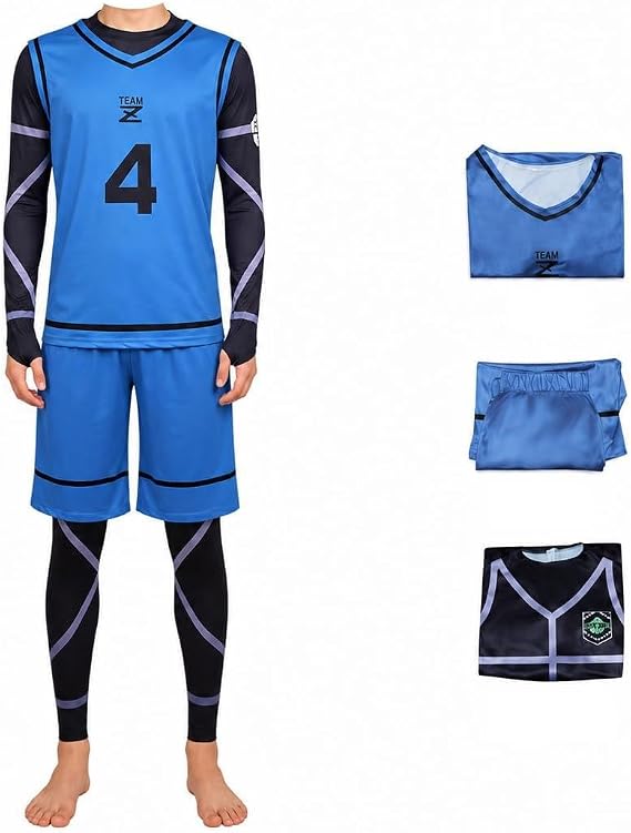 Blue Lock Cosplay Costume with Wig Team Z Soccer Uniform Vest Shorts Bodysuit Halloween Outfit