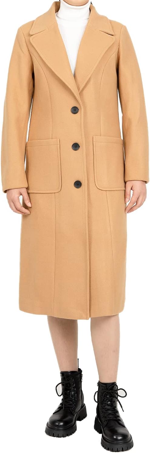 Lisskolo Women's Wool Blend Pea Coat Notch Lapel Single Breasted Classic Winter Long Wool Trench Coat