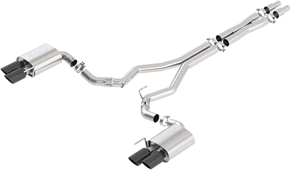 BORLA 140746BC Cat-Back Performance Exhaust System for 2018-2013 Ford Mustang GT 5.0L V8 T-304 Stainless Steel ATAK Sound Dual Split Rear Exit Dual 4" Round Black Chrome Tips On Each Side