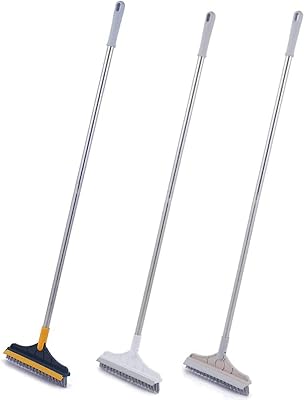 2 in 1 Floor Scrub Brush, V-Shaped Floor Scrub Brush with Long Handle, Broom Brush 120°Rotating Removable Brush Head Bathroom Kitchen Crevice Cleaning Brush with Squeegee 3 PCS