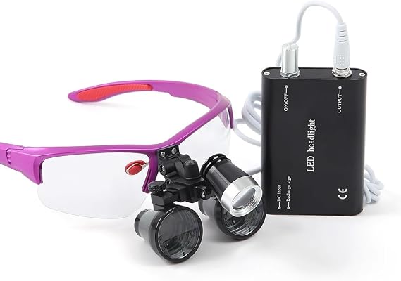 2.5X 3.5X Magnification Binocular Loupe Dental Loupes Magnifier with Light Magnifying Glasses Portable Headlight Headlamp (3.5X-R)