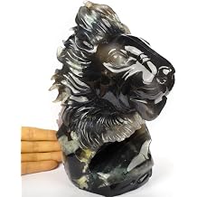 Skullis 8.3" Agate Amethyst Geode Carved Crystal Lion, Crystal Healing
