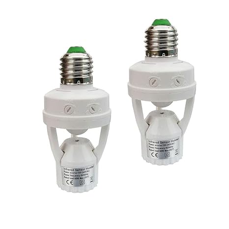 Motion Activated Light Socket,E26 Motion Security Light Bulb Socket Indoor for Front Door Porch Garage Basement Hallway Closet (2 Pack)