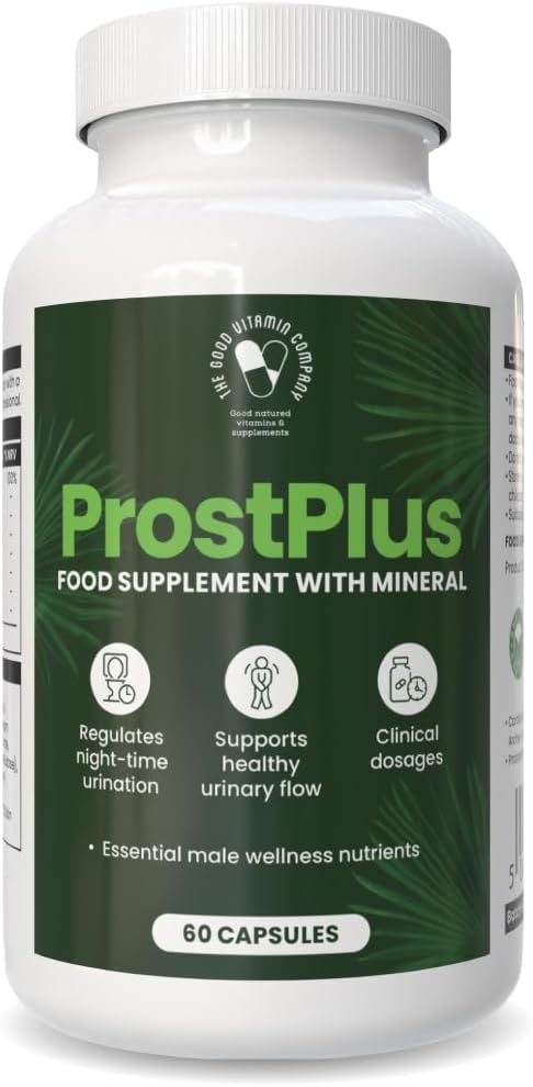 Prost Plus: 60 Vegan Capsules Supplement for Men 1 Month’s Supply. | Regulates Night-time Urination, Supports Healthy Urinary Flow - Clinically Dosed Beta-Sitosterol, Pygeum, Pumpkin Seed, Zinc.