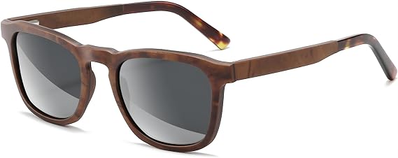 SUNGAIT Mens Square Wood Sunglasses Classic Natural Red Burl Ebony Walnut Wooden Frame Polarized Lens