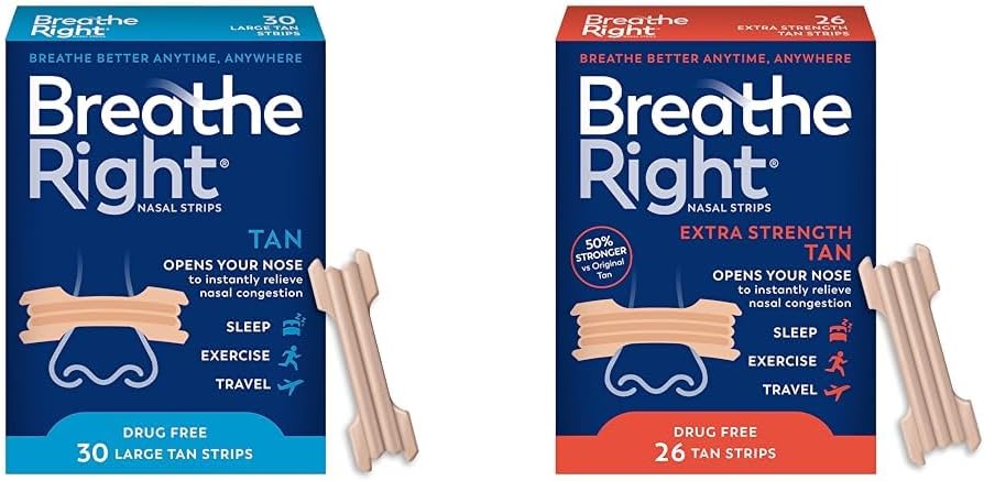 Breathe Right Original Nose Strips to Reduce Snoring and Relieve Nose Congestion & Nasal Strips Extra Strength Tan Nasal Strips