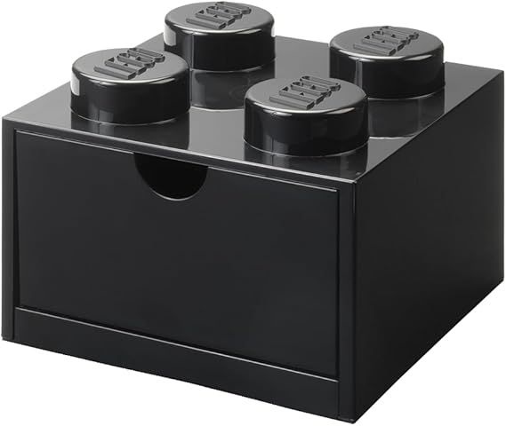 LEGO Desk Drawer 4 Knobs Black - Stackable Storage Box, 158x158x113 mm, 2.9L Capacity, Desk Storage, Kids Room, Office, LEGO accessories, Home Decor