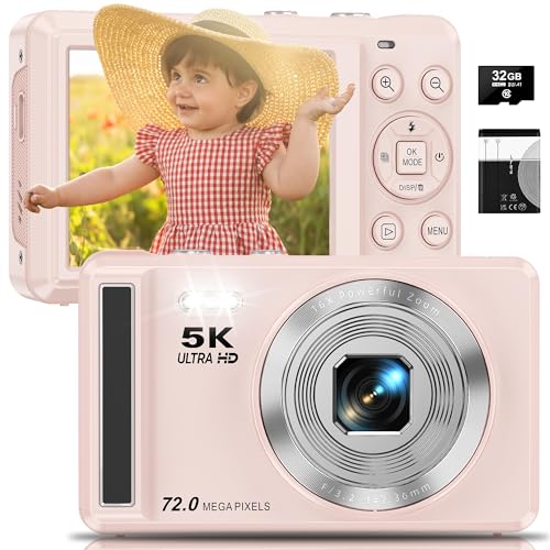 5K Digital Camera - 72MP UHD Digital Cameras for Photography - Autofocus Point and Shoot Small Camera with Flash for Kids - 2.8 Inch Screen Compact Portable Vlogging Camara with 16X Zoom, 32GB SD Card
