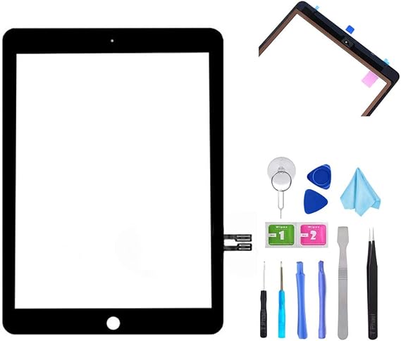 Black Digitizer Repair Kit for iPad 9.7" 2018 iPad 6 6th Gen A1893 A1954 Touch Screen Digitizer Replacement (Without Home Button) +Pre-Installed Adhesive + Tools