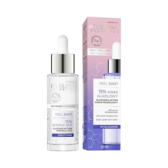 Eveline Cosmetics Face Therapy Professional Peel Shot 15% Glycolic Acid Exfoliating Treatment for Face, Neck & Decolletage - 30ml