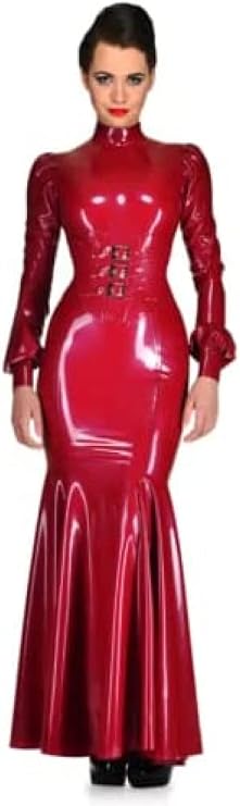 Sexy Red Latex Long Dress Rubber One Piece Corset Purple 4XL,Pink,3XL