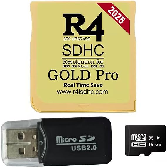 Pro Version 16GB Micro SDHC Dual Core Revolution Cartridge Compatible with New 2DS/3DS/LL/XL NDSL NDSI, Include a Card Adapter, NO Timebomb, Preloaded Plug and Play, Gold (Gold)