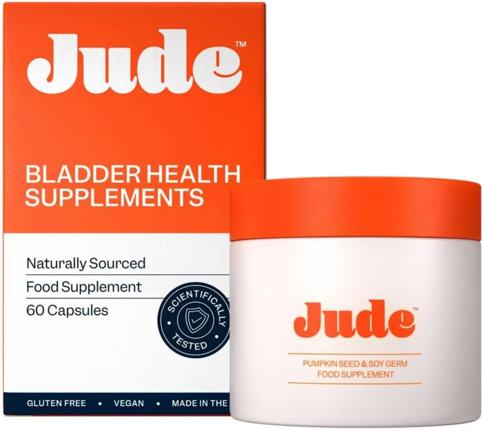 Jude Bladder Health Tablets Jar As Seen On Dragons' Den, Science-Backed Supplement, Nourish Your Pelvic Floor, Made in The UK, Vegan &amp; Gluten Free, Pumpkin Seed Extract &amp; Soy Germ Extract, 60 Capsules